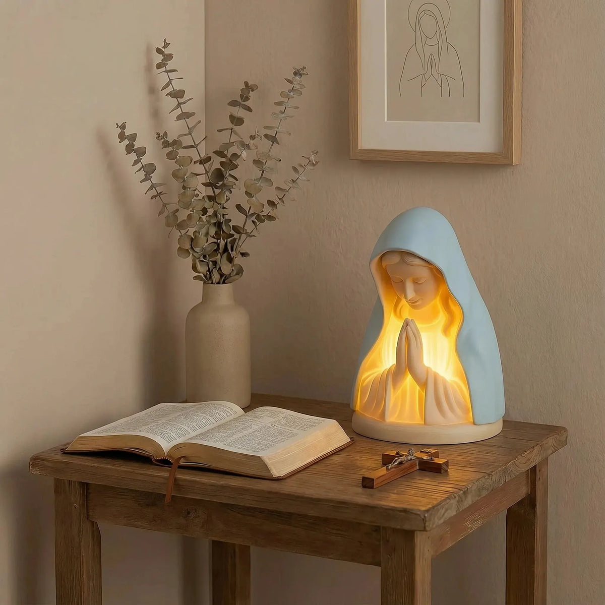 ✝️ โคมไฟกลางคืนแม่พระมารีเรซินทำด้วยมือ – แสงสว่างอ่อนโยนแห่งสันติภาพและการคุ้มครอง